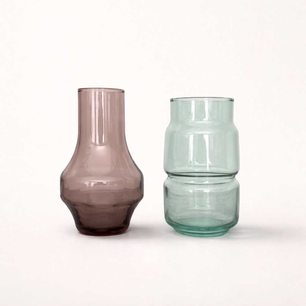 Set of 2 IKEA Glass Vases | Purple & Green | Modern Minimalist Home Decor